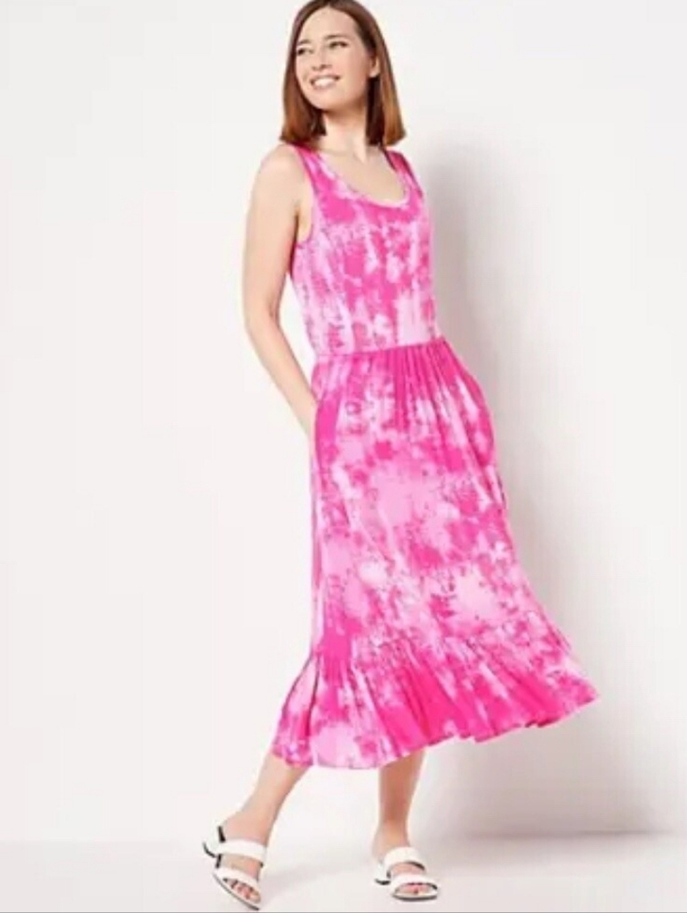 J Jason Wu Pink Tie Dye Midi Dress Pockets Size M